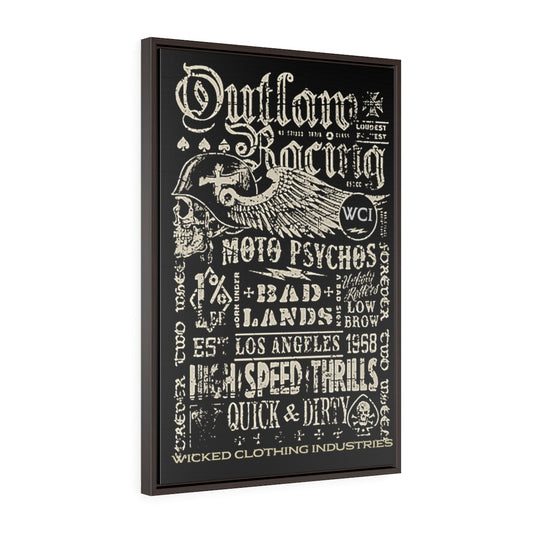 Outlaw Racing/ Faded White/Vertical Framed Wrap Canvas