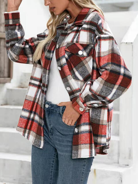 Plaid Collared Neck Button Down Jacket