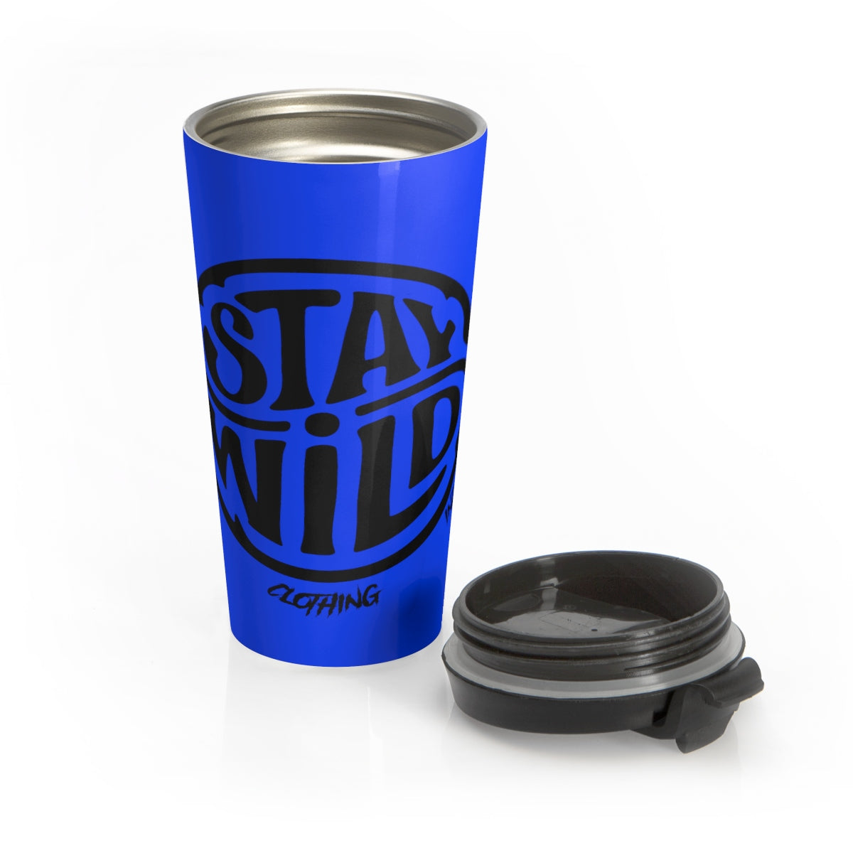 Stay Wild Black N Blue/Stainless Steel Travel Mug