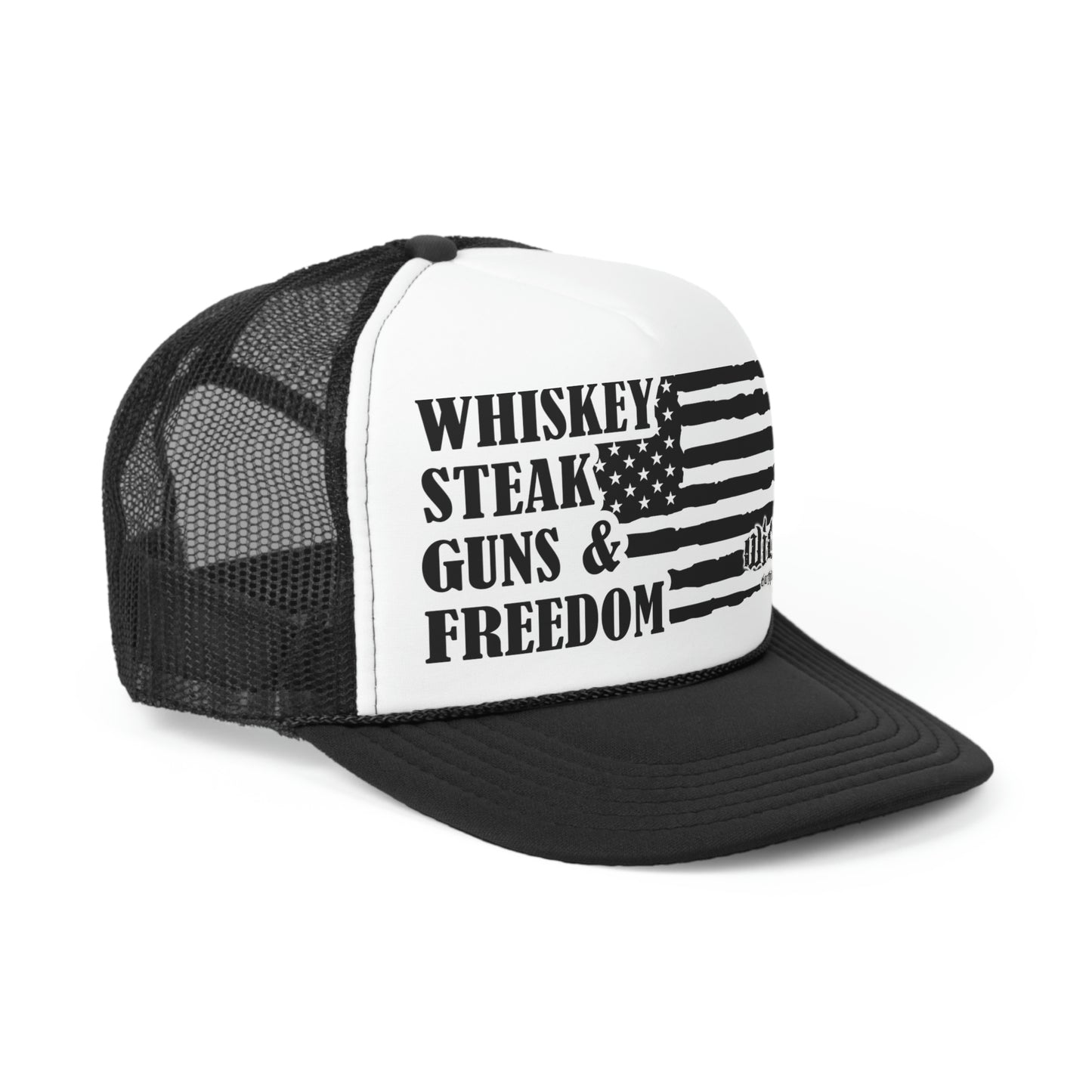 Whiskey Steak Guns Freedom  Trucker Hat