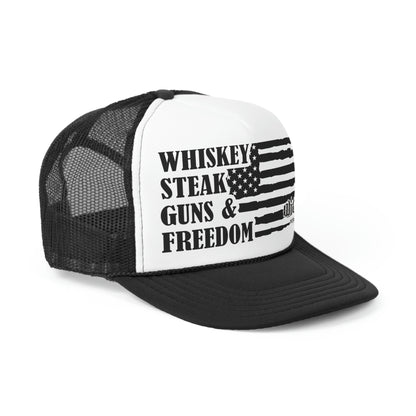 Whiskey Steak Guns Freedom  Trucker Hat