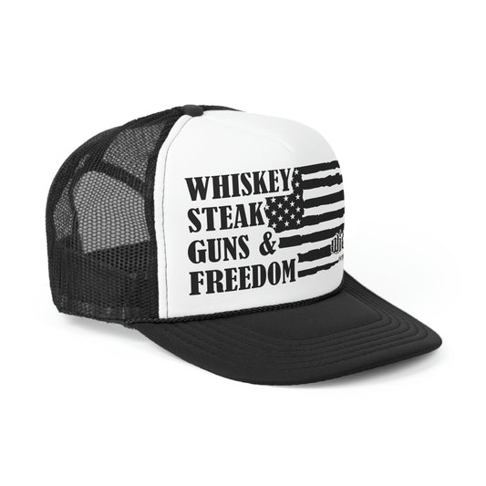 Whiskey Steak Guns Freedom  Trucker Hat
