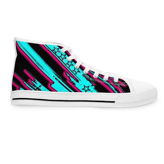 The Edge of Insanity / Teal/ Pink Black High Top Sneakers