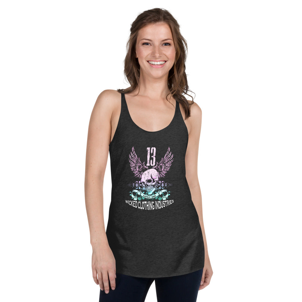 Lucky One 13/Teal and Rose Color/ Women's Racerback Tank